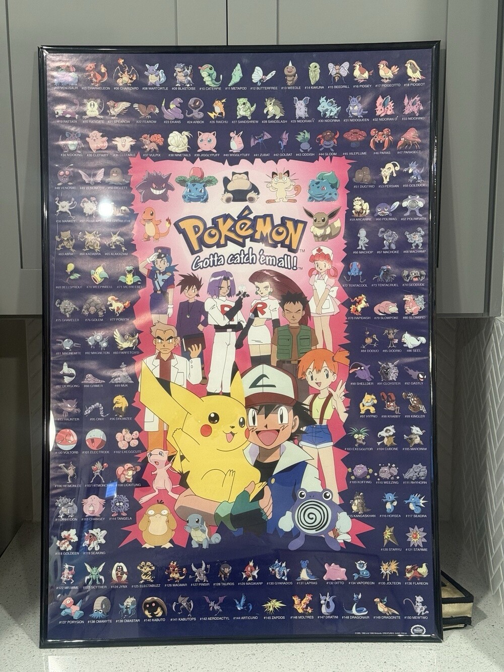1998 Pokemon Gotta Catch Em All Poster w/ Frame - 24in x 36in Original - Large